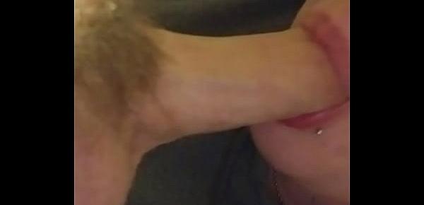  Blowjob, wet with heavy tongue, music going deepthroat closeup as she films.